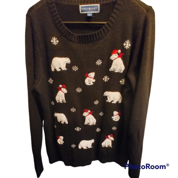 Karen Scott Sweaters - Karen Scott black whit polar bear Christmas sweater XL
